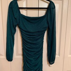 Jump Teal Sparkle Long Sleeve Dress
